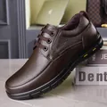 Men's brown lace-up business casual leather shoes featuring a textured grain and rubber sole - Brown