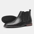 Vue détaillée des bottines Chelsea noires pour hommes, texture crocodile et semelle antidérapante. - 40 / Motif Crocodile Noir (KD311) / Motif crocodile noir