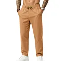 Pantalón casual de lino marrón para hombre con cordón ajustable y pierna recta moda - Amarillo Tierra