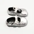 Elegant girls silver Mary Jane shoes with pearl bow and sparkling rhinestone accents - 23 / Silver