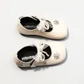 Elegant cream girls Mary Jane shoes with pearl bow and rhinestone flower accents - 23 / Beige