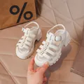 Elegant white girls' Roman sandals featuring delicate flower decorations and buckle - Size 26 (Inner approx. 16.0CM) / Off White