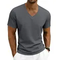 T-shirt classique à manches courtes et col en V pour hommes en gris foncé élégant. - Gris Fer