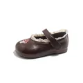 Toddler girls brown leather Mary Jane shoes with lace trim and mushroom embroidery - Size 21-25 Mixed / Brown