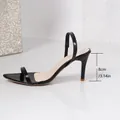 Black pointed toe slingback stiletto sandal showing 8cm/3.14in heel height. - 35 / Black