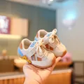 Comfortabele ademende mesh baby loopschoenen met zachte zolen in beige en blauw design - Beige