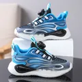 Blue children's sports shoes with a rotary buckle system and silver flame design - Black Blue