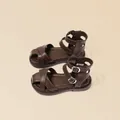 Classic retro brown closed-toe sandals for girls with soft sole and buckle straps. - 28 (Inner Length 18.0cm) / Brown