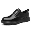 Classic black men's business leather shoes with elegant crocodile texture side panel detail - Black Four Seasons