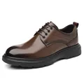 Elegant men's brown leather derby shoes featuring a stylish crocodile embossed texture - Brown All-season