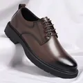 Zapatos de vestir de cuero con degradado marrón para hombre con suela de goma gruesa - 38 / Estilo Clásico de Todas las Estaciones / Marrón