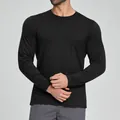 Men's black long sleeve sports shirt in Lyocell and Merino wool blend for outdoor fitness - S / Tops / Premium Black