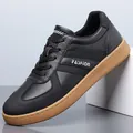Retro black leather sneakers with gum sole in minimalist GAT style for casual men - Black
