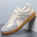 Men's vintage GAT sneakers with cream leather and grey suede panels - White