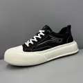 Baskets en toile pour hommes à semelle épaisse et respirante, style noir et blanc - 38 / Noir
