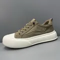 Baskets compensées en toile kaki pour hommes avec semelles blanches épaisses et logo - 38 / Abricot