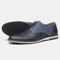Detail view of men's color-block casual shoes with blue denim texture and leather. - 39 / Dark Blue Patchwork (KD4164)