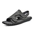 Seitenansicht graue Herren-Sandalen mit verstellbaren Schnallen für den Sommer - 38 / Khaki