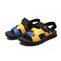 Sandalias cómodas para niños en cuero de microfibra con bloques de color y suela blanda - Negro Amarillo