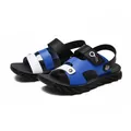 Sandalias de verano para niños en cuero de microfibra suave, colores azul y negro playa - Negro Azul Real