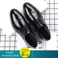 Scarpe classiche da ufficio in pelle nera da uomo con rialzo interno di circa 6 cm - Nero