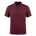 Detailed view of maroon men's knitted jacquard polo shirt with fine vertical texture. - S / Burgundy
