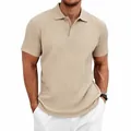 Polo décontracté pour homme en maille jacquard à manches courtes coloris beige uni - Khaki