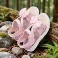 Pink girl sandals with cute bow and rhinestones, comfortable soft sole beach shoes - 23 / Purple