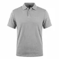 Close-up of gray men's polo shirt with textured cable knit jacquard pattern and collar - Light Gray