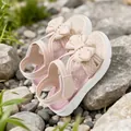Pink girls sandals with cute bow and rhinestones for beach and summer wear - 23 / Pink