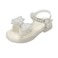 Weiße Prinzessinnen-Sandalen für Mädchen mit großer Perlen-Schleife und Knöchelriemen - 26-31 Größe Gemischt (6 Paare) / Beige