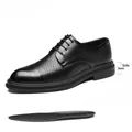 Black breathable perforated leather business dress shoes with 3cm sole - 37 / 3cm Sole / Hollow Black (781-1)
