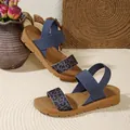 Sandali con zeppa da donna leggeri e comodi con cinturini elastici blu e stampa leopardata. - Leopardato Blu