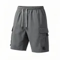 Short cargo gris foncé pour homme avec cordon de serrage blanc et design multi-poches - Gris