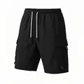 Short cargo noir pour homme avec cordon de serrage blanc et poches latérales - Noir