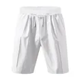 Detailed view of white linen breathable casual shorts with elastic drawstring waist - S / Bottoms / White
