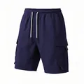 Short cargo décontracté pour homme bleu marine avec taille élastique et cordon - Bleu marine