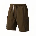 Short cargo d'été marron pour hommes avec plusieurs poches et taille à cordon réglable - Brun Foncé