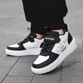 Classic black and white children's casual sneakers with velcro strap and FASHION logo detail - 28 / Plush Lined / Black and White