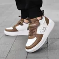 Classic children's casual sneakers in brown and white with comfortable Velcro - 28 / Plush Lined / Brown