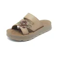 Elegantes sandalias de plataforma beige con flor de cuero decorativa para mujer moda - Amarillo