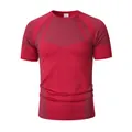 Men's red short-sleeved compression t-shirt featuring athletic geometric mesh patterns - S / Tops / Red