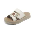Cómodas sandalias de plataforma con detalles florales en suave cuero color beige - Blanco lechoso