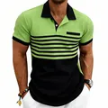 Détail d'un polo gaufré pour homme avec un design color-block vert néon et noir - Vert Fruit