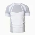 Men's white athletic compression t-shirt featuring grey hexagonal honeycomb patterns - White