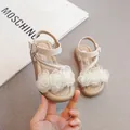 Elegant cream girls' floral sandals featuring mesh flower decor and rhinestone straps - Size 23 Insole 15.5cm / Off White