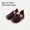 Brown girl's mesh sneakers with 3D floral decorations and soft soles for ages 2-6 - Brown