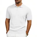 Detail view of white jacquard texture short sleeve slim fit polo shirt for men - S / Tops / White