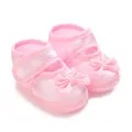 Soft pink autumn baby baptism shoes with decorative bow for infants 0-1 year old - Double Layer Bow Style (K-19) / 9CM Bottom Length / Pink