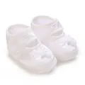 Elegant white satin baby christening shoes with bow detail for infant girls and boys - Bowknot Style (K-19) / 9CM Bottom Length / White